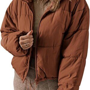 Womens Winter Quilted Jackets Long Sleeve Full Zip Puffer Jacket Coats with Pock